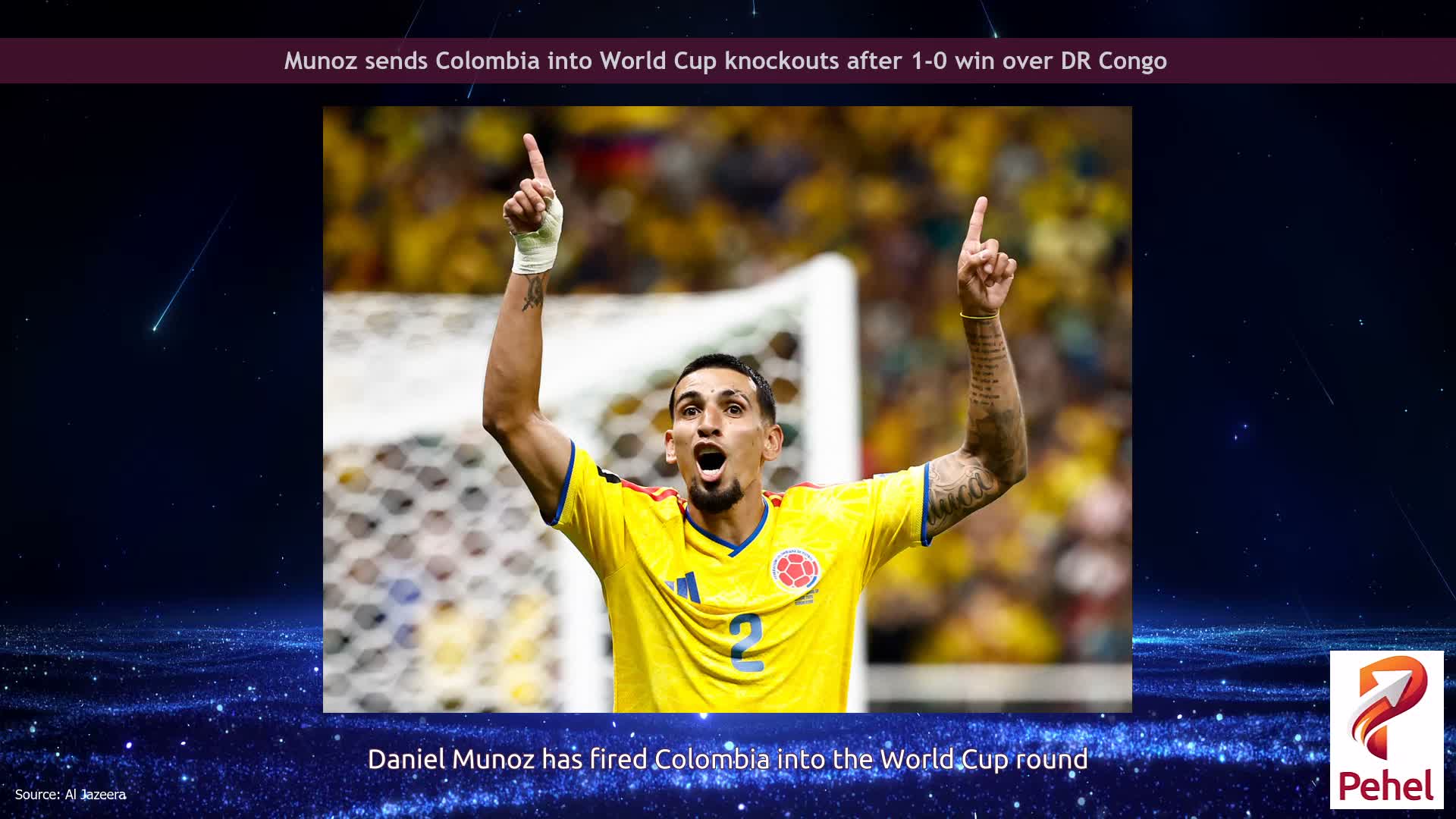 Munoz sends Colombia into World Cup knockouts after 1-0 win over DR Congo