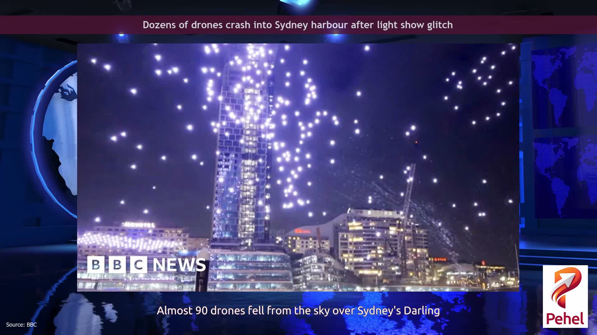 Dozens of drones crash into Sydney harbour after light show glitch