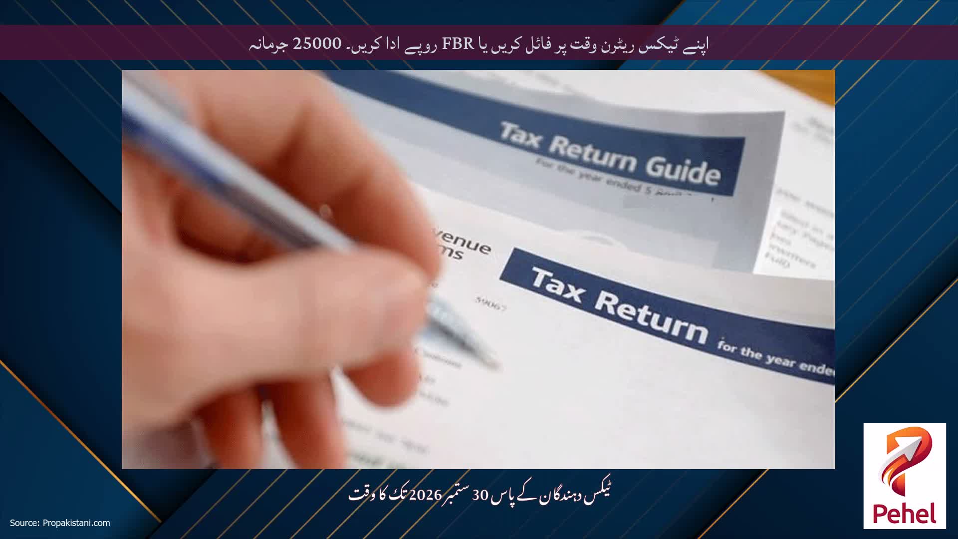 اپنے ٹیکس ریٹرن وقت پر فائل کریں یا FBR روپے ادا کریں۔ 25000 جرمانہ