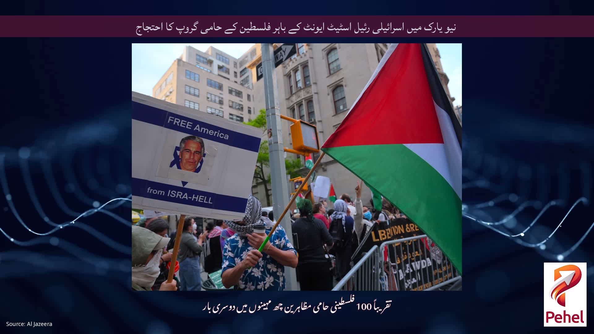نیو یارک میں اسرائیلی رئیل اسٹیٹ ایونٹ کے باہر فلسطین کے حامی گروپ کا احتجاج