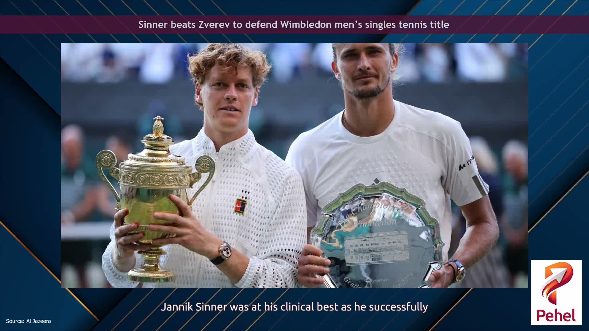 Sinner beats Zverev to defend Wimbledon men’s singles tennis title
