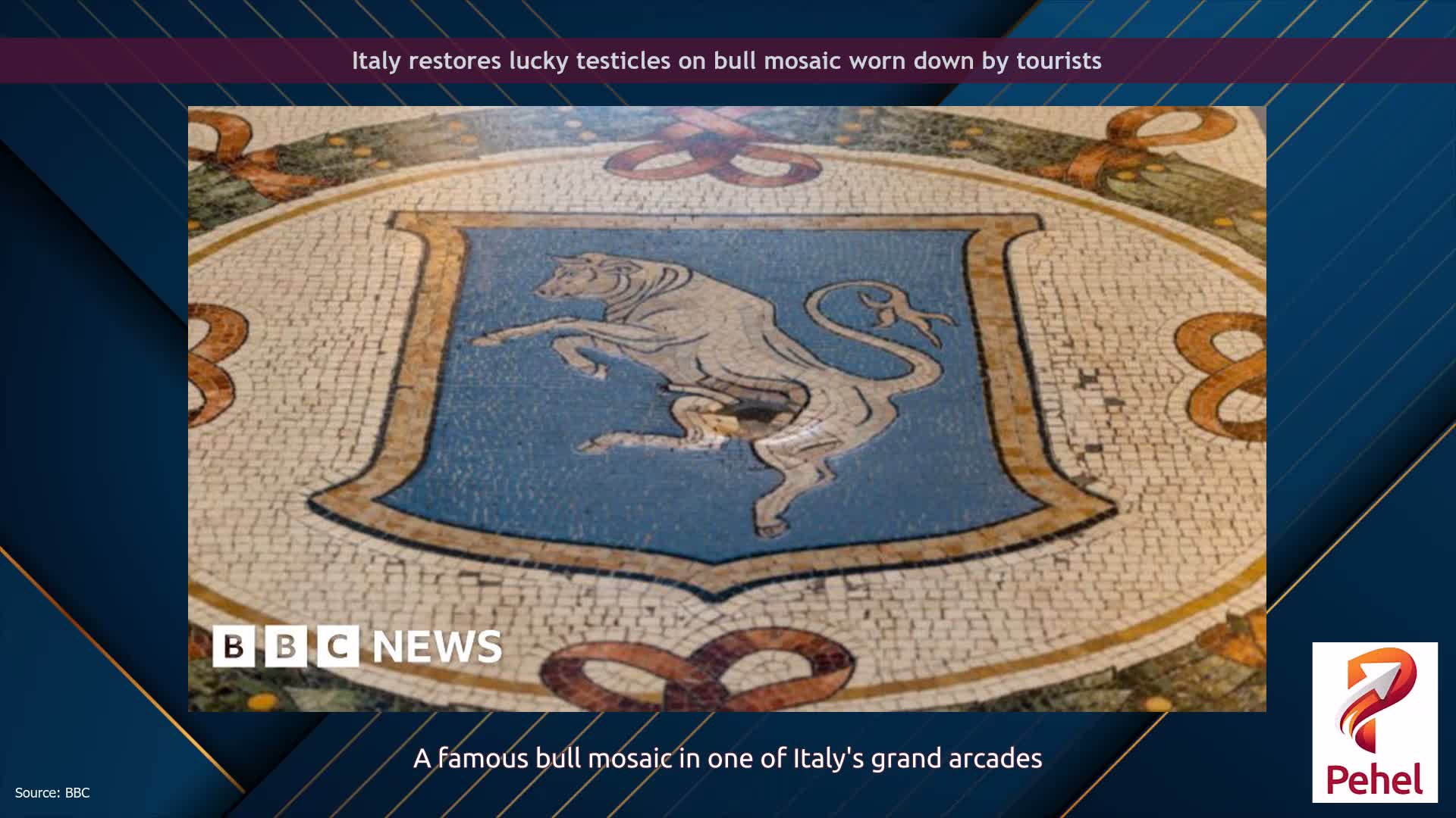 Italy restores lucky testicles on bull mosaic worn down by tourists