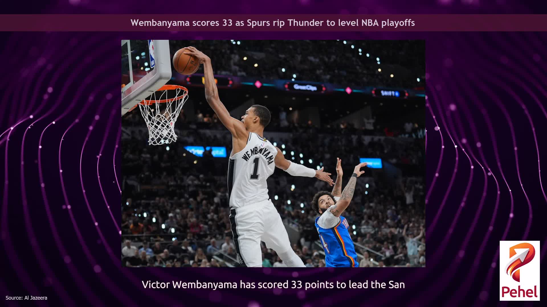 Wembanyama scores 33 as Spurs rip Thunder to level NBA playoffs