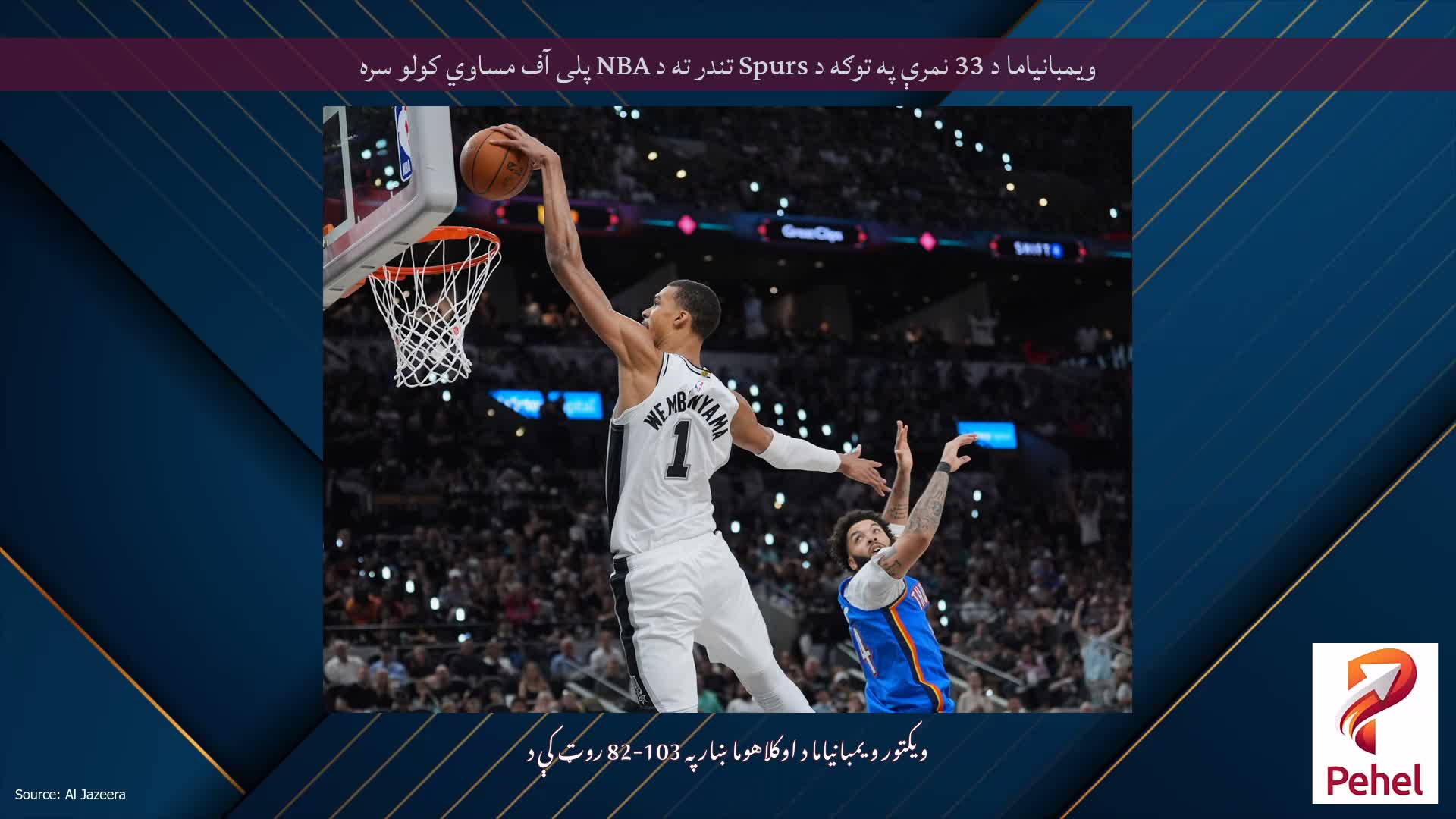 ویمبانیاما د 33 نمرې په توګه د Spurs تندر ته د NBA پلی آف مساوي کولو سره