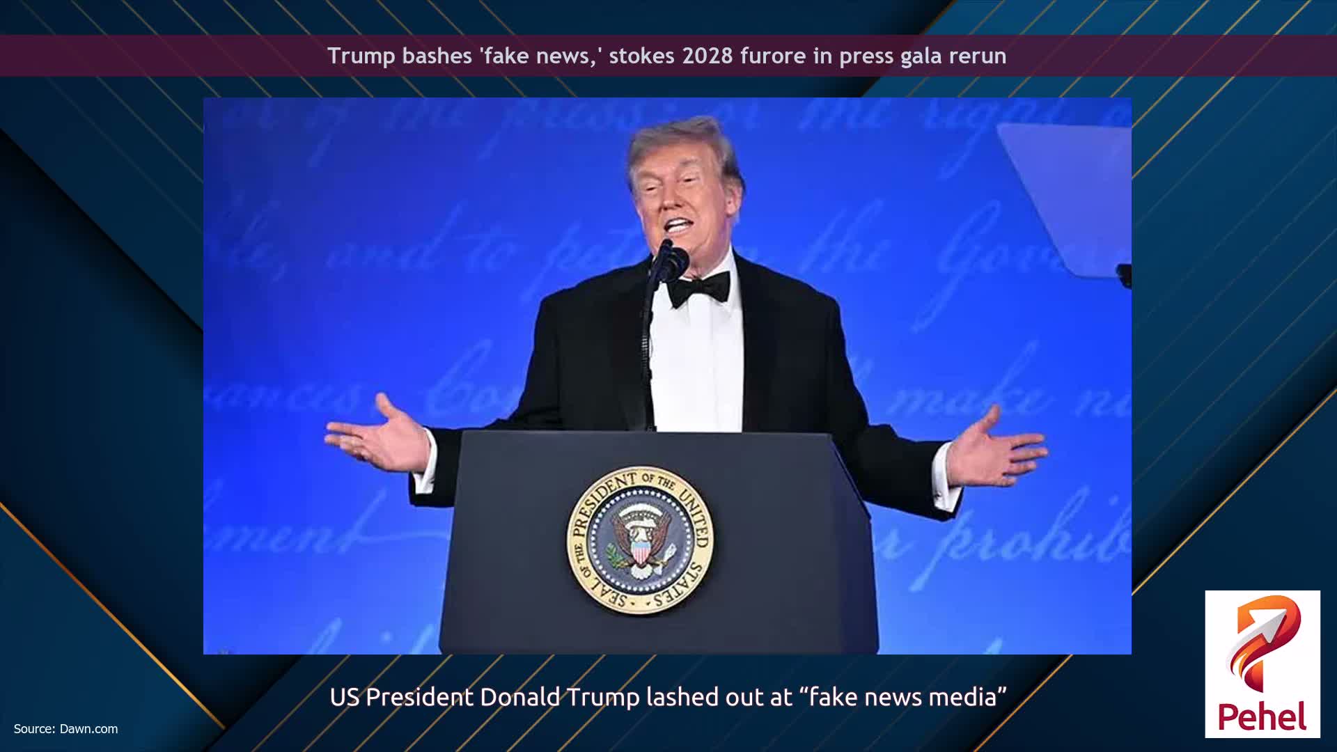 Trump bashes 'fake news,' stokes 2028 furore in press gala rerun