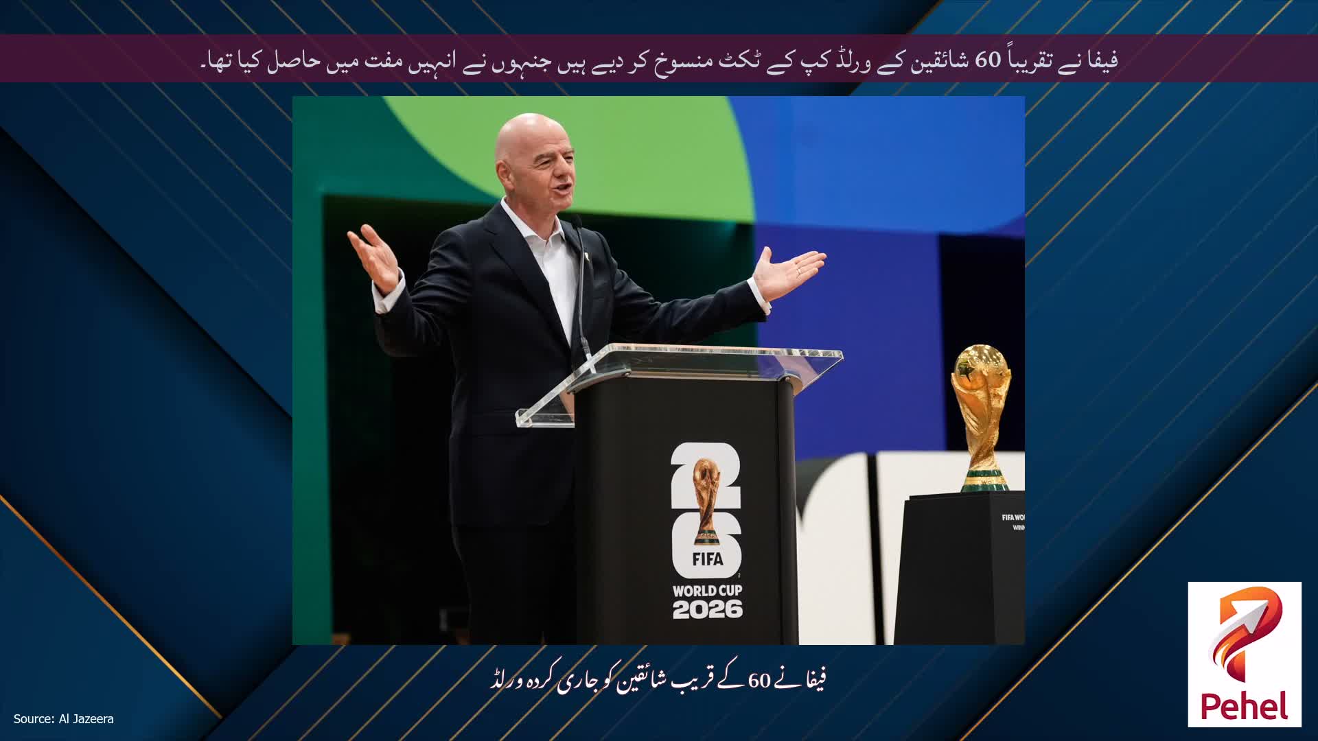فیفا نے تقریباً 60 شائقین کے ورلڈ کپ کے ٹکٹ منسوخ کر دیے ہیں جنہوں نے انہیں مفت میں حاصل کیا تھا۔