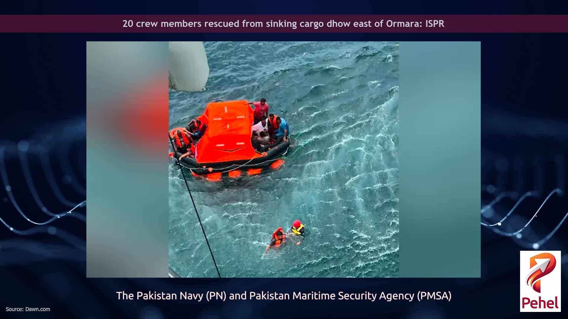 20 crew members rescued from sinking cargo dhow east of Ormara: ISPR