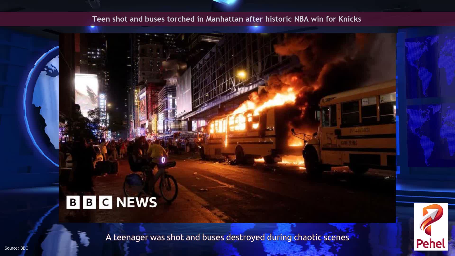 Teen shot and buses torched in Manhattan after historic NBA win for Knicks