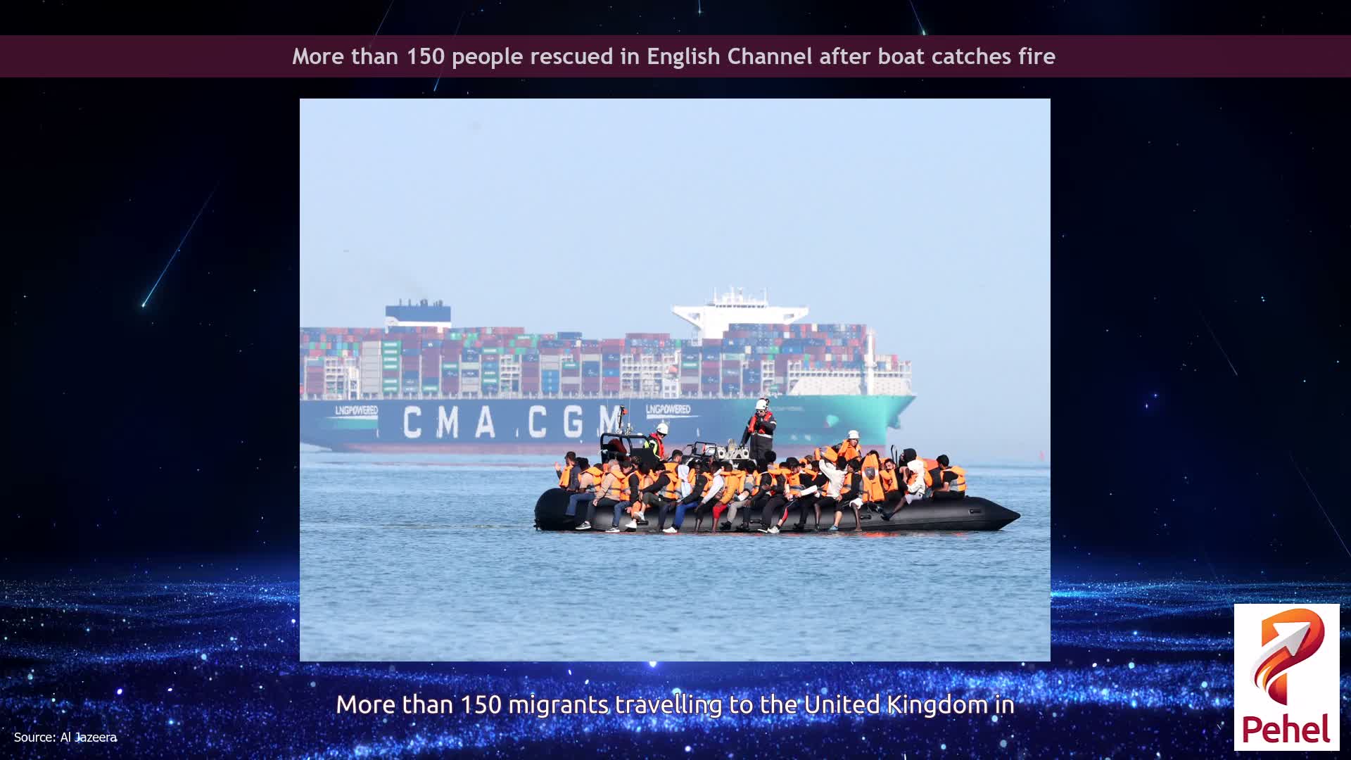 More than 150 people rescued in English Channel after boat catches fire