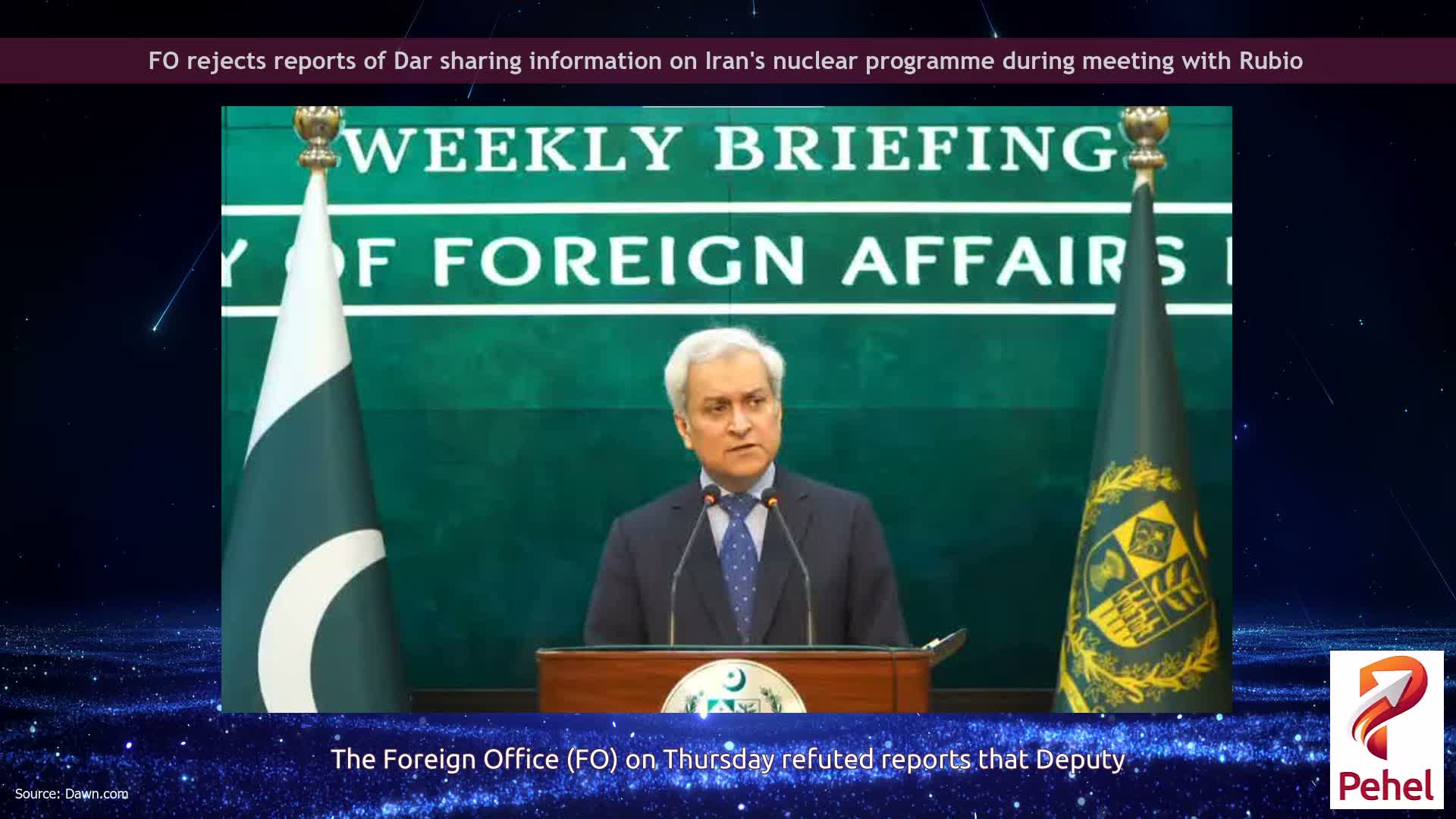 FO rejects reports of Dar sharing information on Iran's nuclear programme during meeting with Rubio