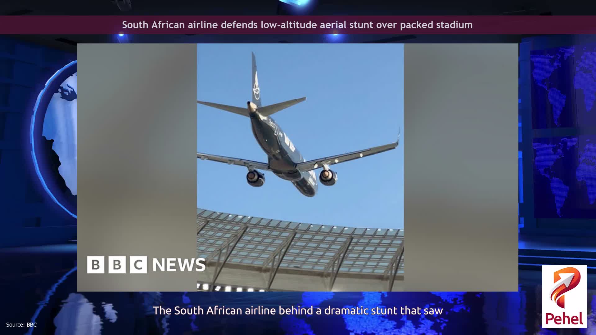 South African airline defends low-altitude aerial stunt over packed stadium